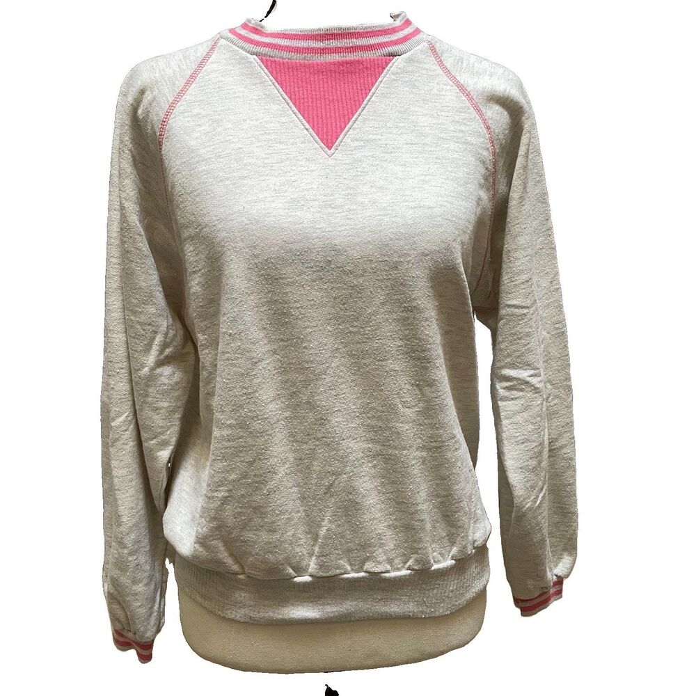 VTG 80s Ms MacGregor Coral Pink Ribbed Crewneck Sweatshirt Soft Boxy S Preppy